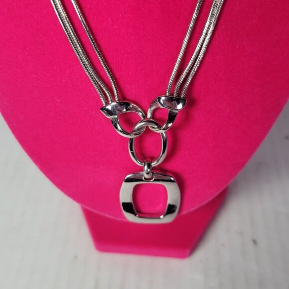 Lia Sophia Silver-Tone Modest Geometric Double Chain Geometric Pendant Necklace - Picture 2 of 4